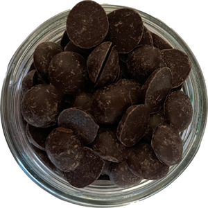 Open jar of Trade Aid Organic Chocolate Drops (55%), shop zero waste NZ