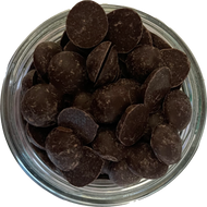 A full, open jar of Trade Aid Dark Chocolate Drops, shop zero waste nz